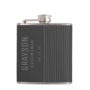 Modern Grey Pin Stripes Personalized Groomsman Hip Flask