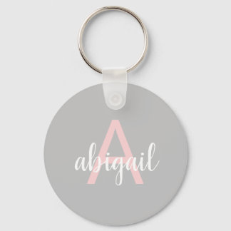 Modern Grey Pink Stylish Monogram Name and Initial Keychain