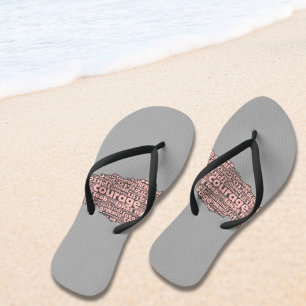 Modern Grey & Pink Torn Layer Courage Typography Flip Flops