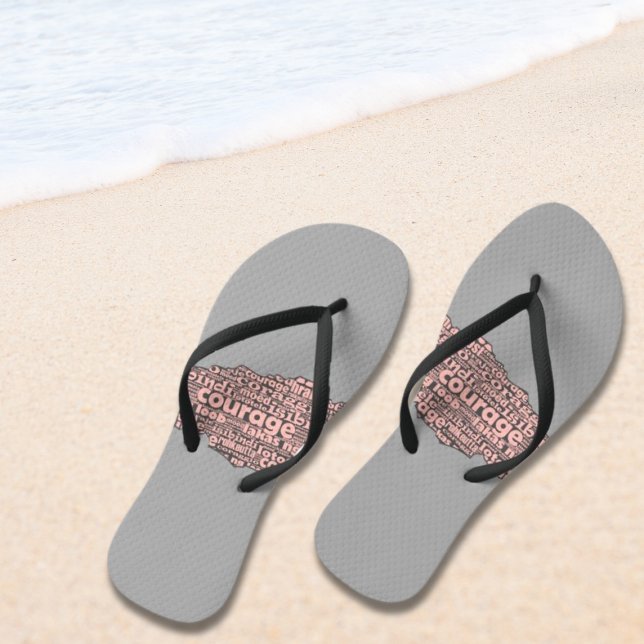 Modern Grey & Pink Torn Layer  Courage Typography Flip Flops (Modern Grey & Pink Torn Layer Courage Typography Flip Flops)