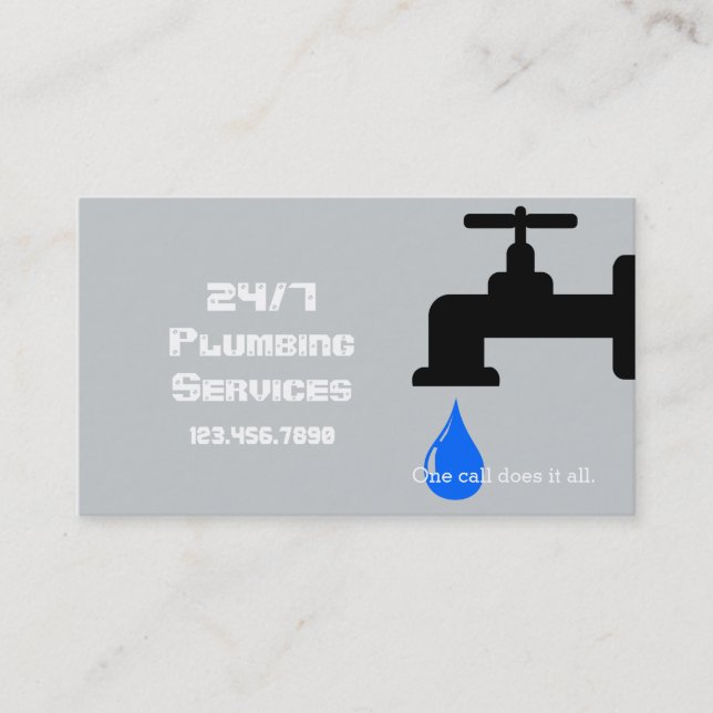 Modern Grey Plumbing Plumber Faucet Water Business Card (Front)