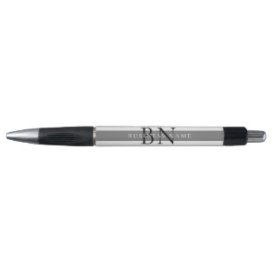 Modern Grey Professional Business Monogram Black Pen