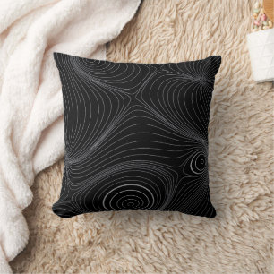 Modern Grey Psychedelic Topographic Line Art Throw Pillow