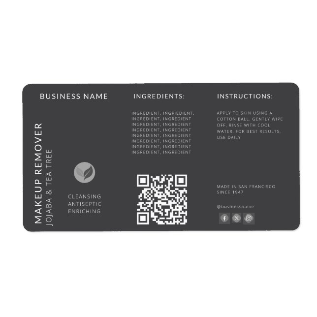 Modern Grey QR Code Wraparound  Bottle Ingredient  (Front)