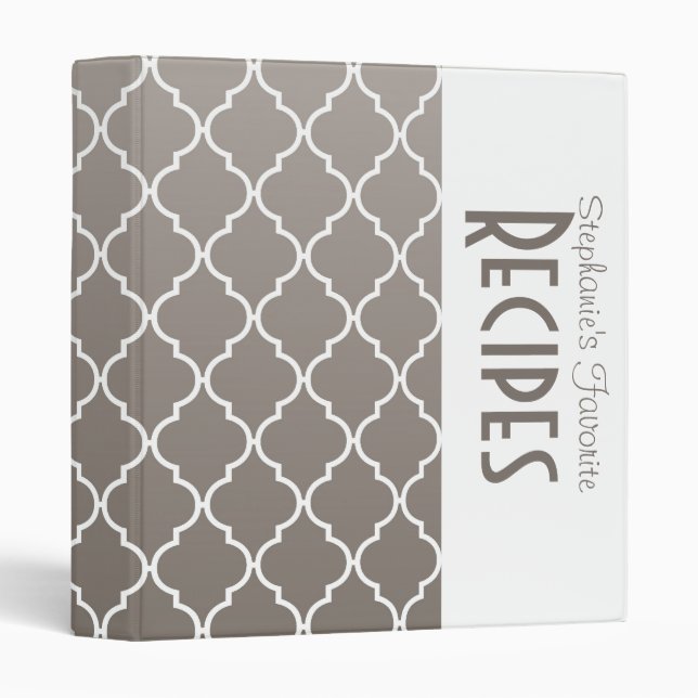 Modern Grey Quatrefoil Personalized Recipe Binder (Front/Spine)
