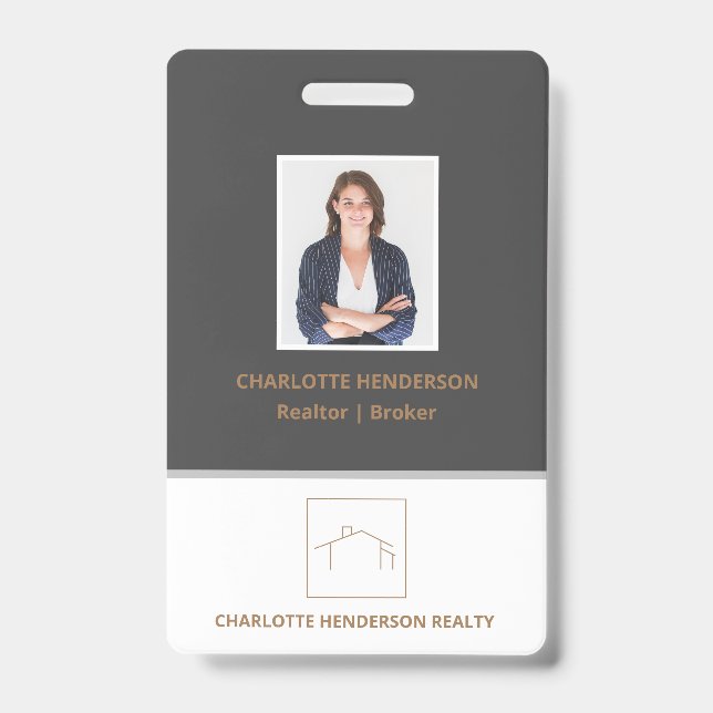Modern Grey Real Estate Agent Photo Badge (Front)