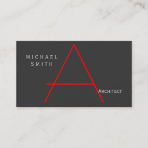 Modern Grey Red Monogram Architect Business Card