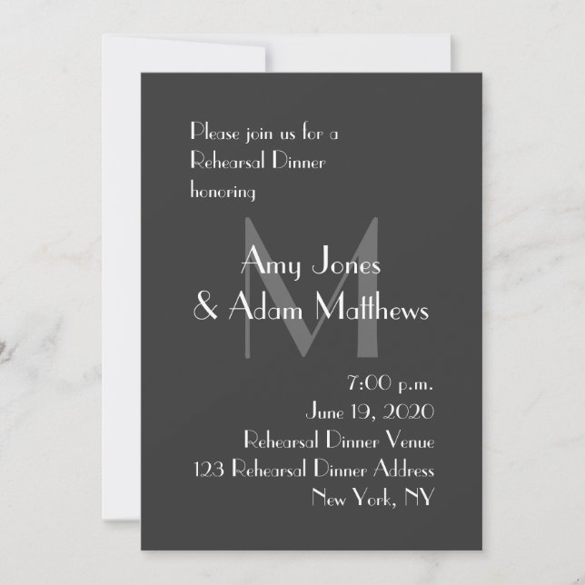 Modern Grey Rehearsal Dinner Invitation (Front)