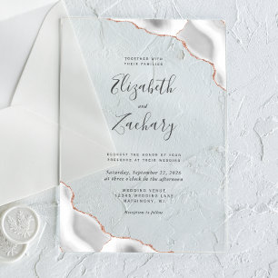 Modern Grey Rose Gold Agate Corners Wedding Acrylic Invitations