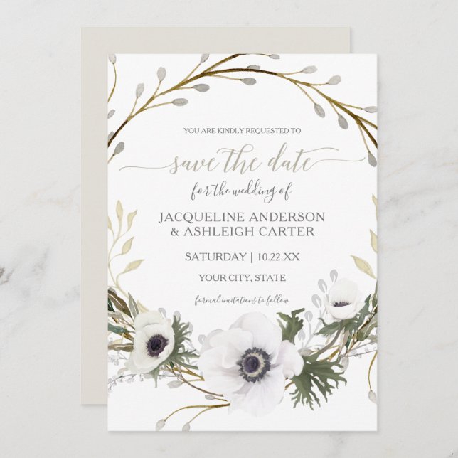 Modern Grey Sage Willow Eucalyptus Save the Date Invitation (Front/Back)
