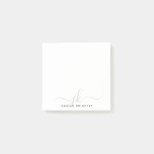 Modern Grey Script Monogram Initials Minimal Post-it Notes