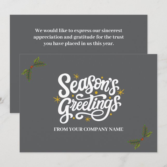 Modern Grey Season Greetings Business Holiday Card (Front/Back)