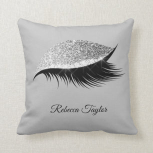 Modern Grey Silver Eyelash Script Throw Pillow