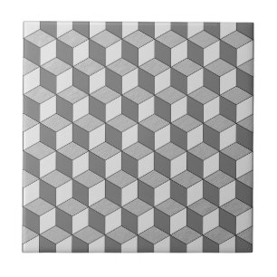 Modern Grey Silver Geometric Cube Pattern Tile