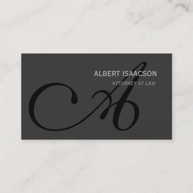 Modern Grey Simple Black Monogram Business Card (Front)