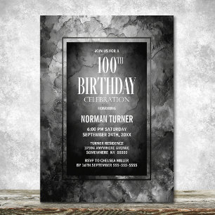Modern Grey Slate Stone 100th Birthday Party Invitation