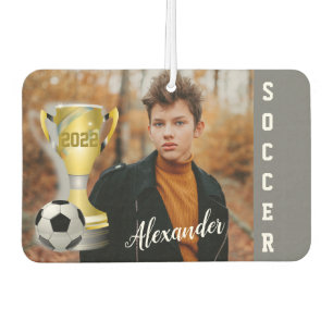Modern Grey Soccer Sports Photo & Name For Him  Air Freshener