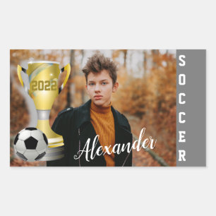 Modern Grey Soccer Sports Photo & Name for him Sticker