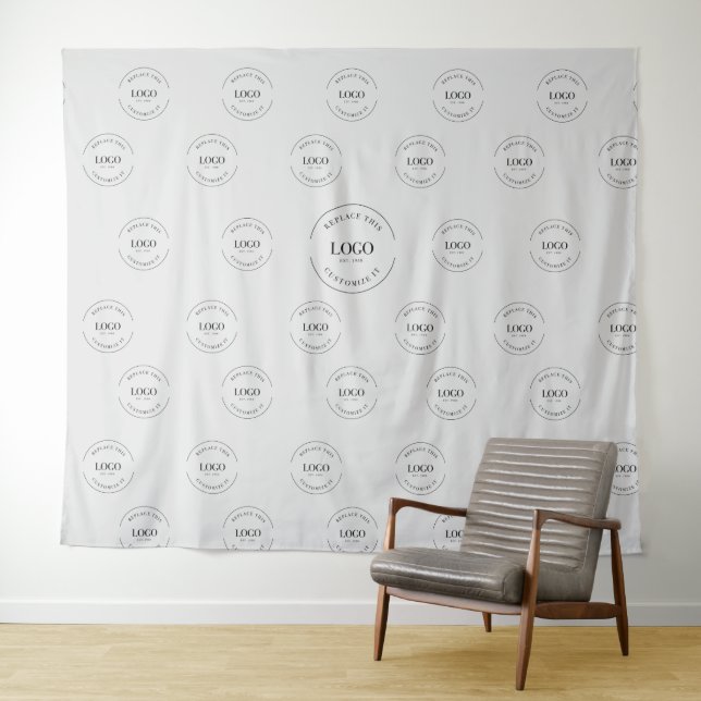 Modern Grey Step and Repeat Company logo event Tapestry (In Situ (Horizontal))