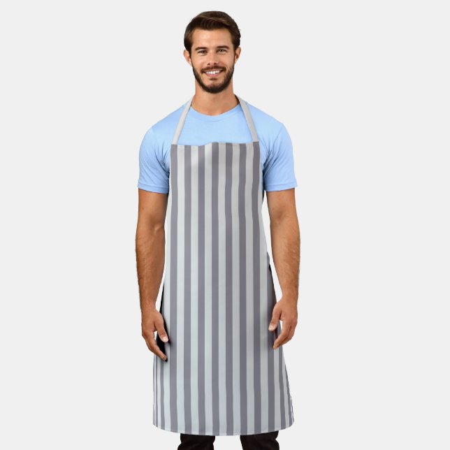 Modern Grey Stripe BBQ Kitchen Chef Apron (Worn)