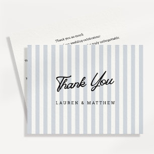 Modern Grey Stripe Script Wedding Thank You Card