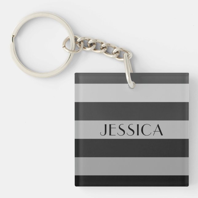 Modern Grey Striped Name Keychain (Front)