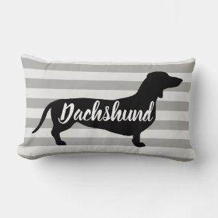 Modern Grey Stripes Dachshund Dog Lumbar Pillow