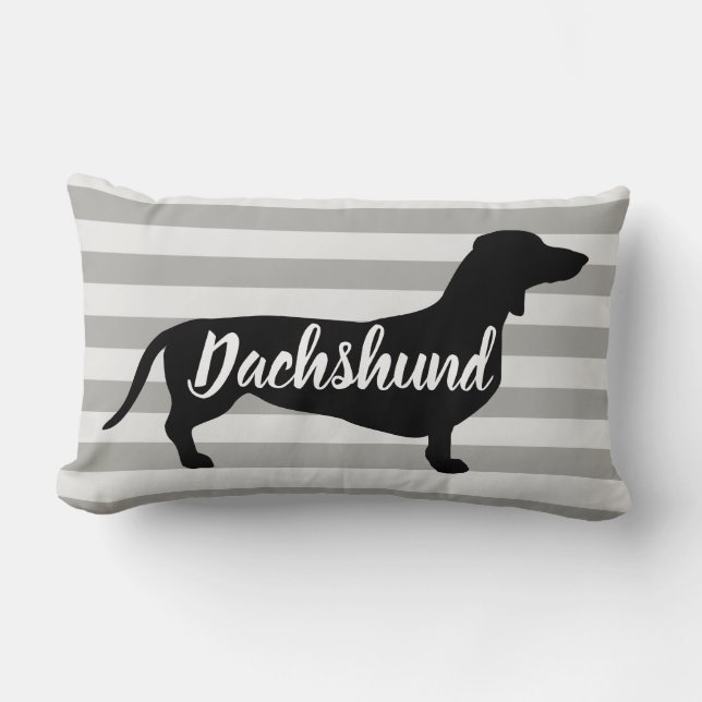 Modern Grey Stripes Dachshund Dog Lumbar Pillow (Front)