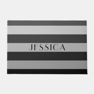 Modern Grey Stripes Name Doormat