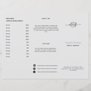 Modern Grey Stylist Salon Price List Service Menu