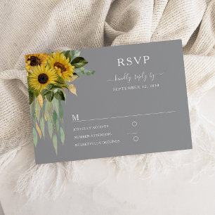 Modern Grey Sunflower Wedding RSVP Card