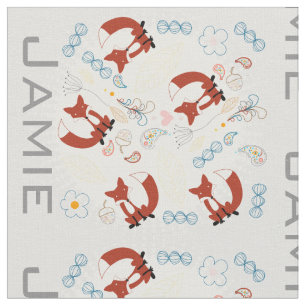 Modern Grey Teal Orange Personalized Fox Pattern Fabric