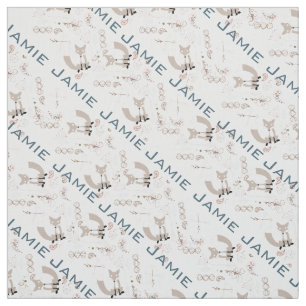 Modern Grey Teal Pink Personalized Fox Pattern Fabric