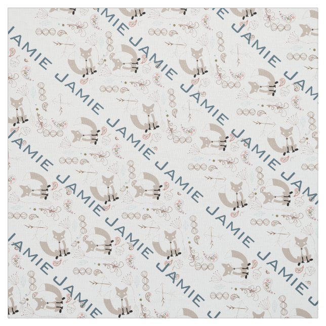 Modern Grey Teal Pink Personalized Fox Pattern Fabric (Swatch)