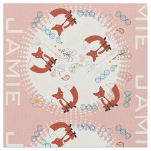 Modern Grey Teal Pink Personalized Fox Pattern Fabric