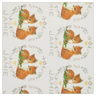 Modern Grey Teal Pink Personalized Fox Pattern Fabric