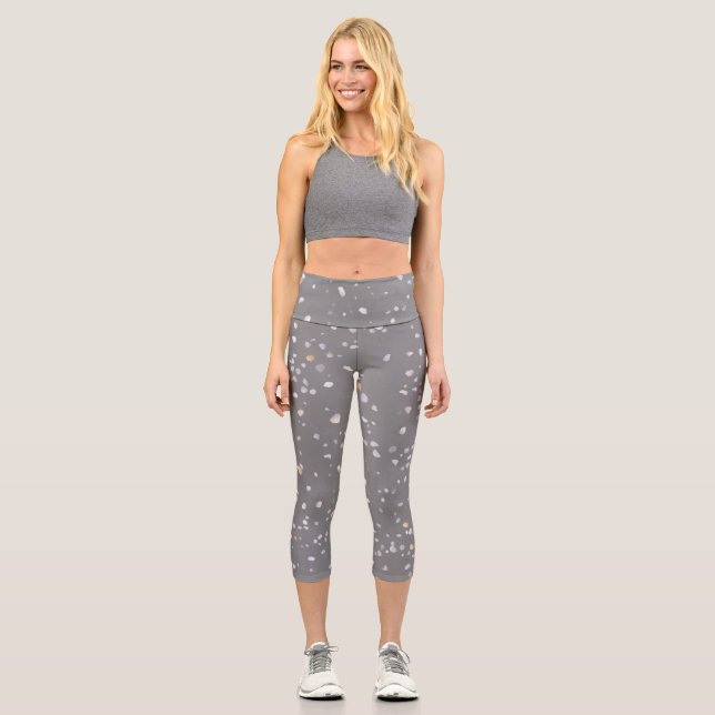 Modern Grey Terrazzo  Capri Leggings (Front)