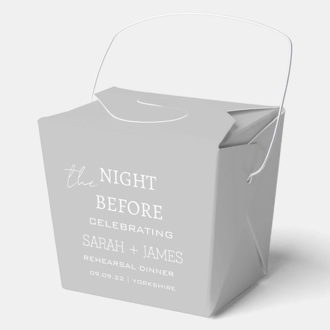 Modern Grey the Night Before Rehearsal Dinner  Favor Box (Front)