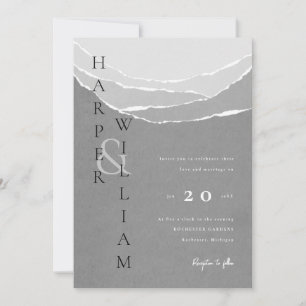 modern grey torn paper mountains wedding invitatio invitation
