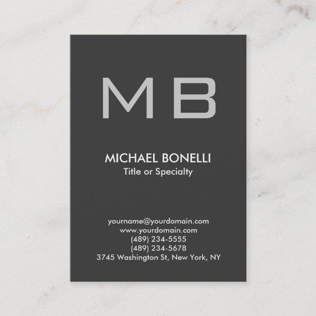 Modern grey trendy stylish monogram business card (Front)