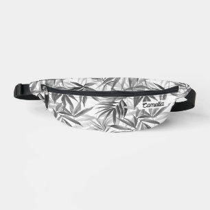 Modern Grey Tropical Pattern Name Custom Travel Fanny Pack