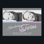 Modern Grey Twins Custom Photo Birth Announcement<br><div class="desc">Customize this Stylish Grey Custom Photo Baby Twins Birth Announcement for a girl and a boy twins. Designed as a template for your easy customization, insert your own information and your favourite photos of your little blessings on the left side is a photo of a boy and on the right...</div>