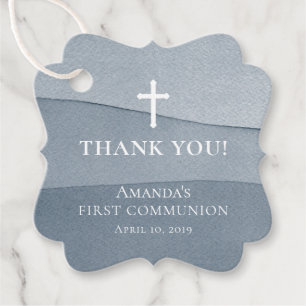Modern Grey Watercolor First Holy Communion Favour Tags