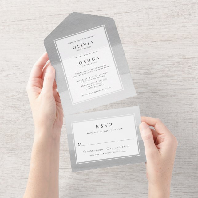 Modern Grey Wedding All In One Invitation (Tearaway)