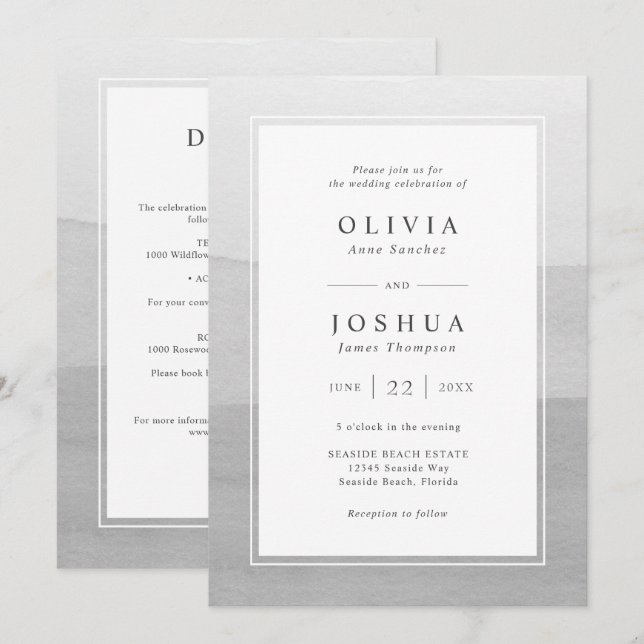 Modern Grey Wedding All In One Invitation (Front/Back)