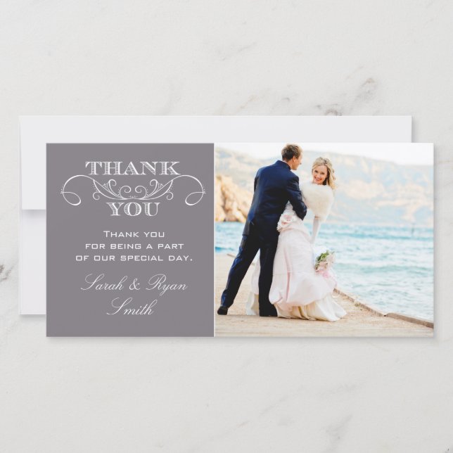 Modern Grey Wedding Photo Thank You Cards (Front)