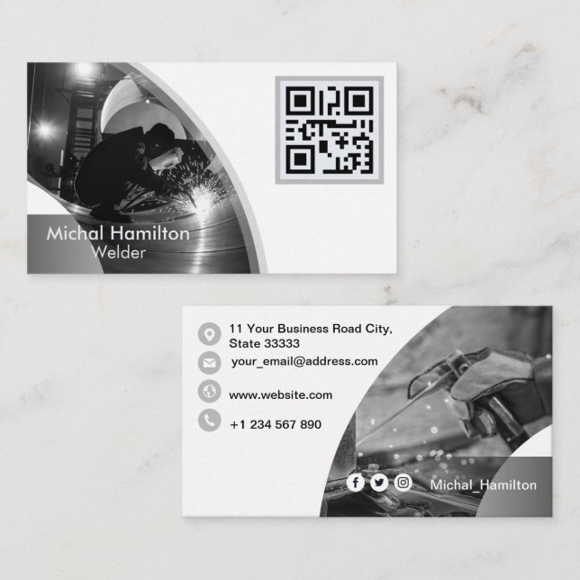 Modern Grey Welder Business Card (Front/Back)
