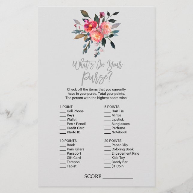 Modern Grey "What's In Your Purse" Game Flyer (Back)