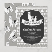 Modern Grey & White Aztec Llamas Baby Shower