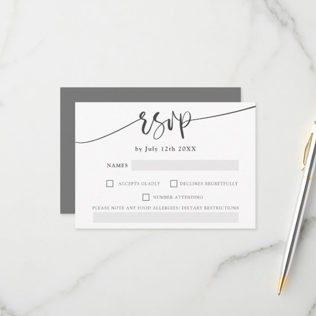 Modern grey white bold script elegant rsvp wedding (Front/Back In Situ)